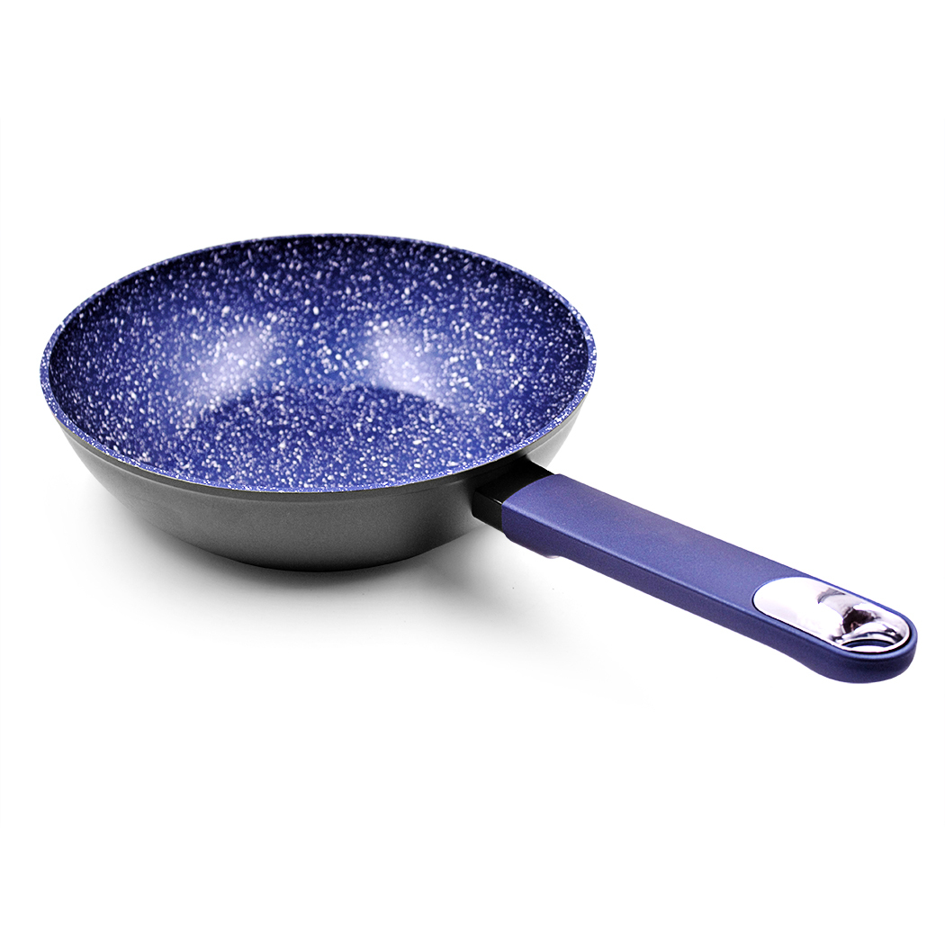   Marburg 3pc Non-stick Frypan Wok Set 24/28cm Blue