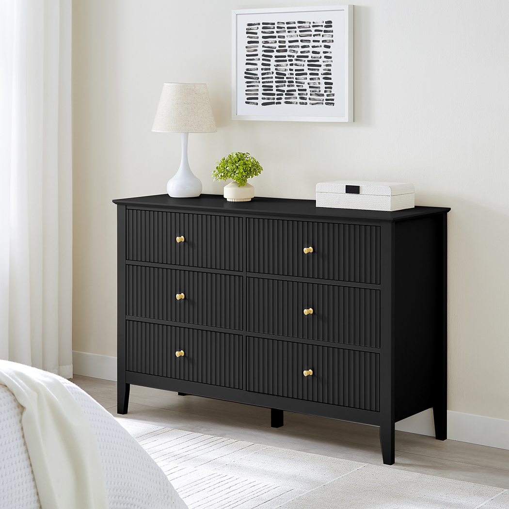   Zara Fluted 6 Drawer Chest Black