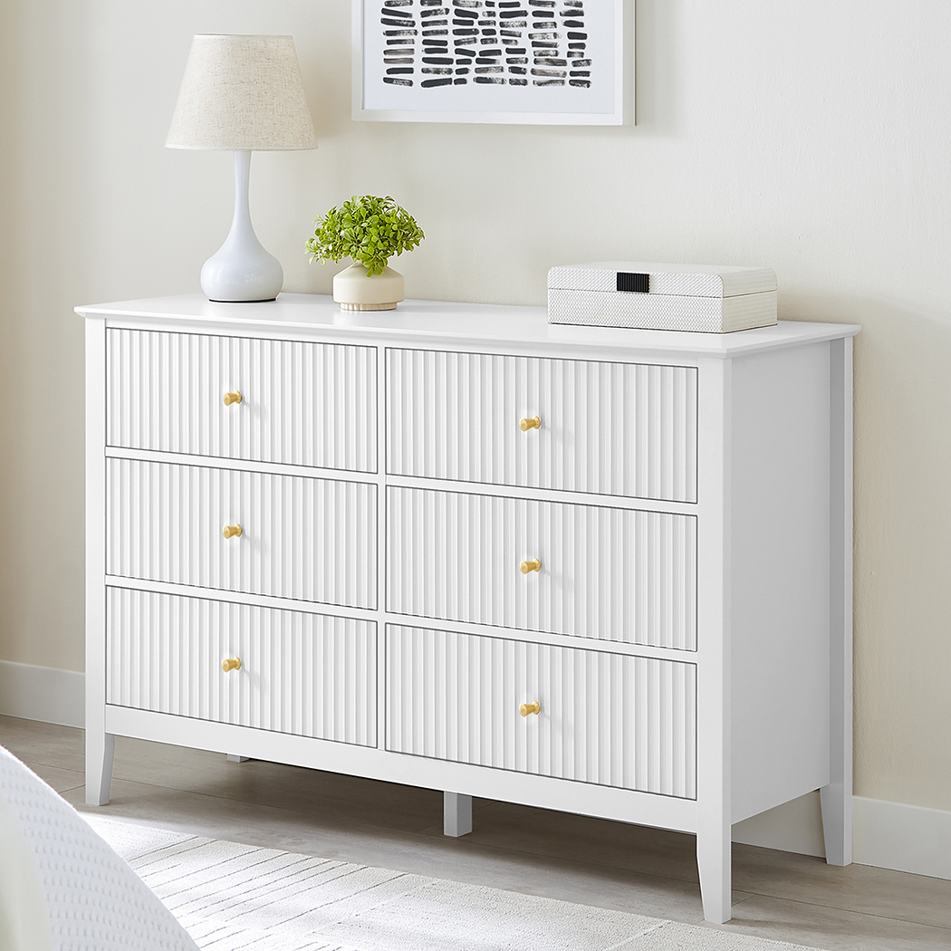   Zara Fluted 6 Drawer Chest White