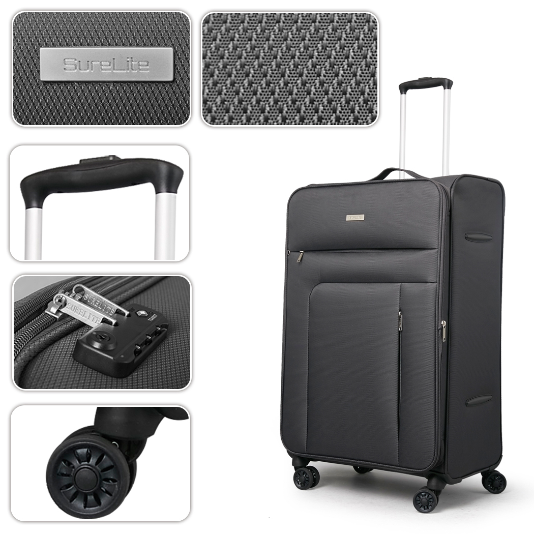   Conwwod SureLite 3pc 8 Wheels Soft Trolley Suitcase Grey