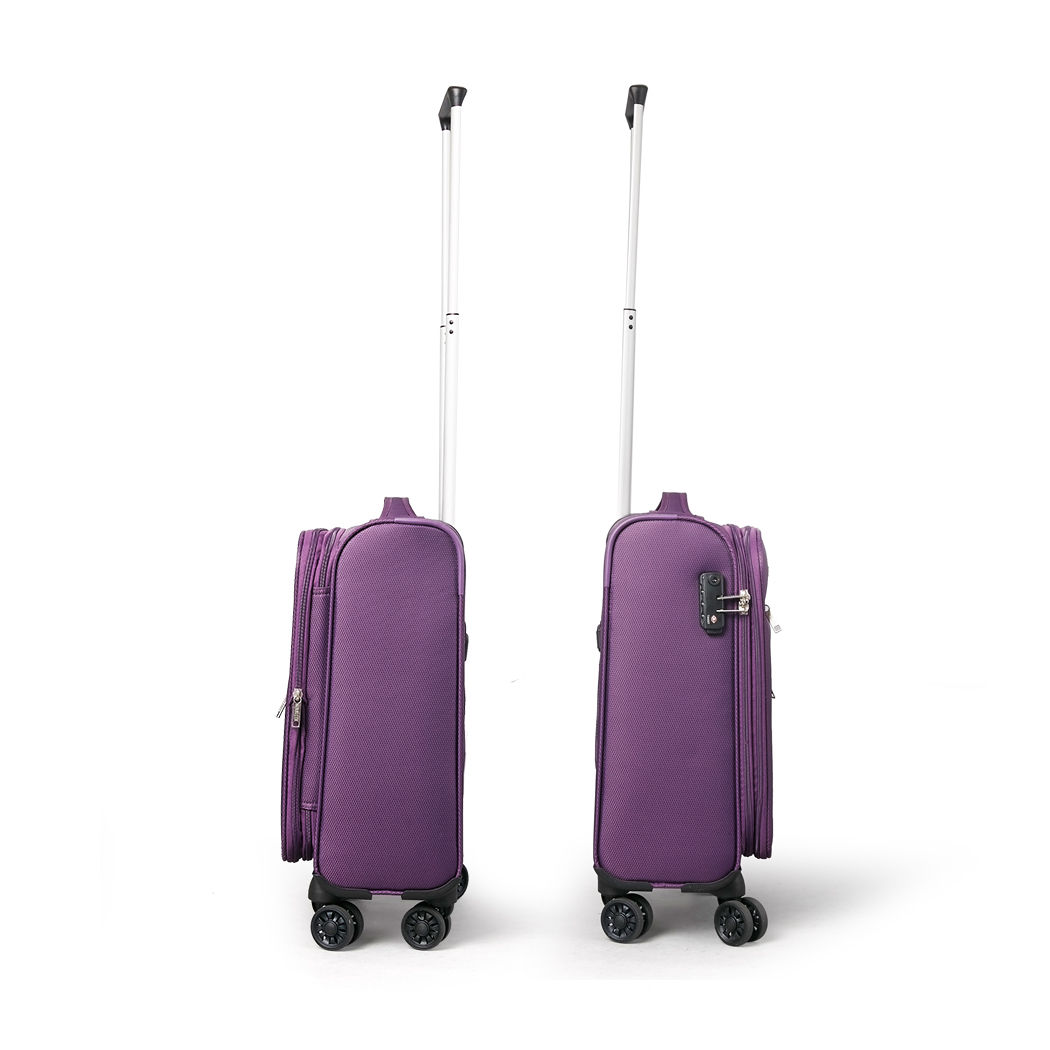   Conwwod SureLite 3pc 8 Wheels Soft Trolley Suitcase Purple