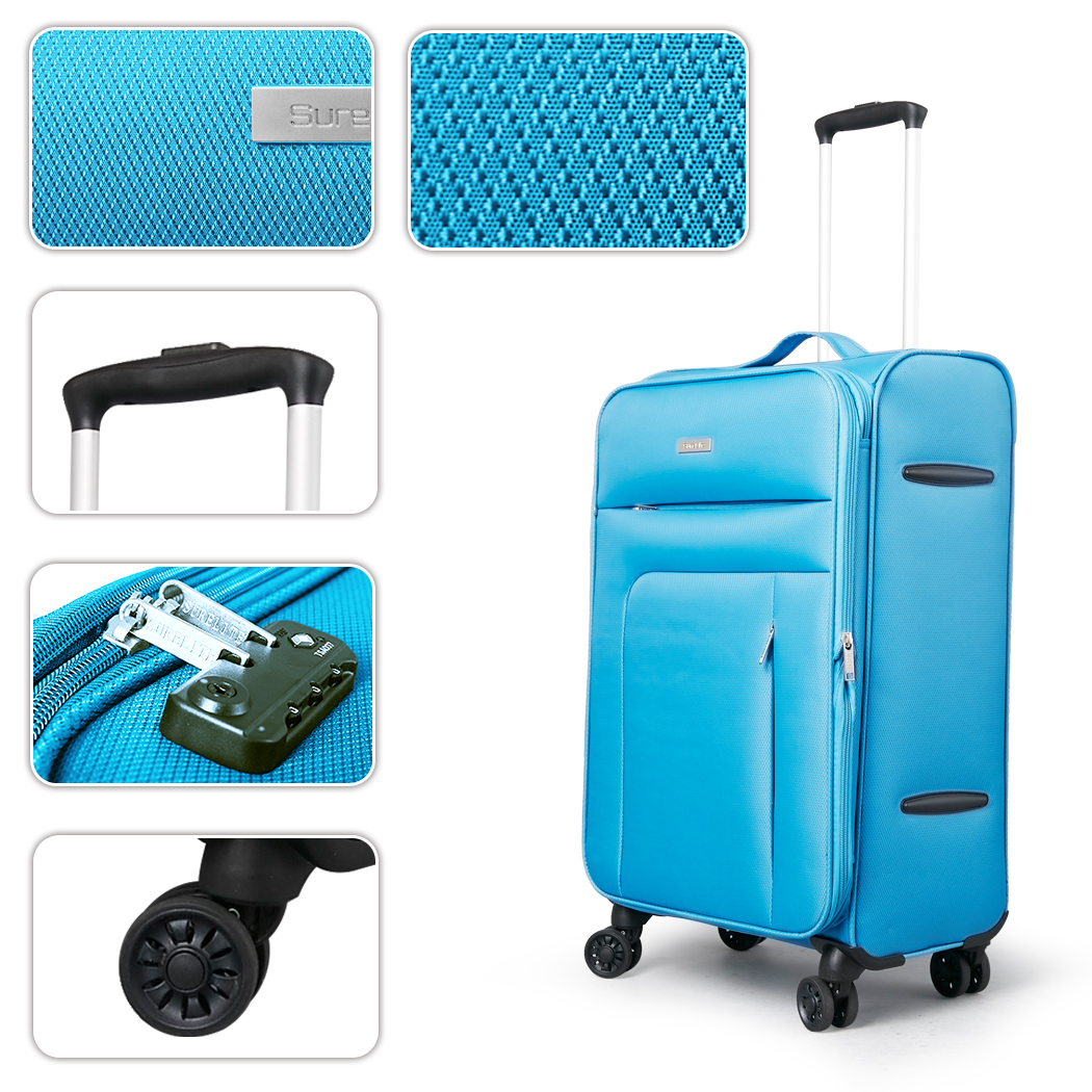   Conwwod SureLite 3pc 8 Wheels Soft Trolley Suitcase Skyblue