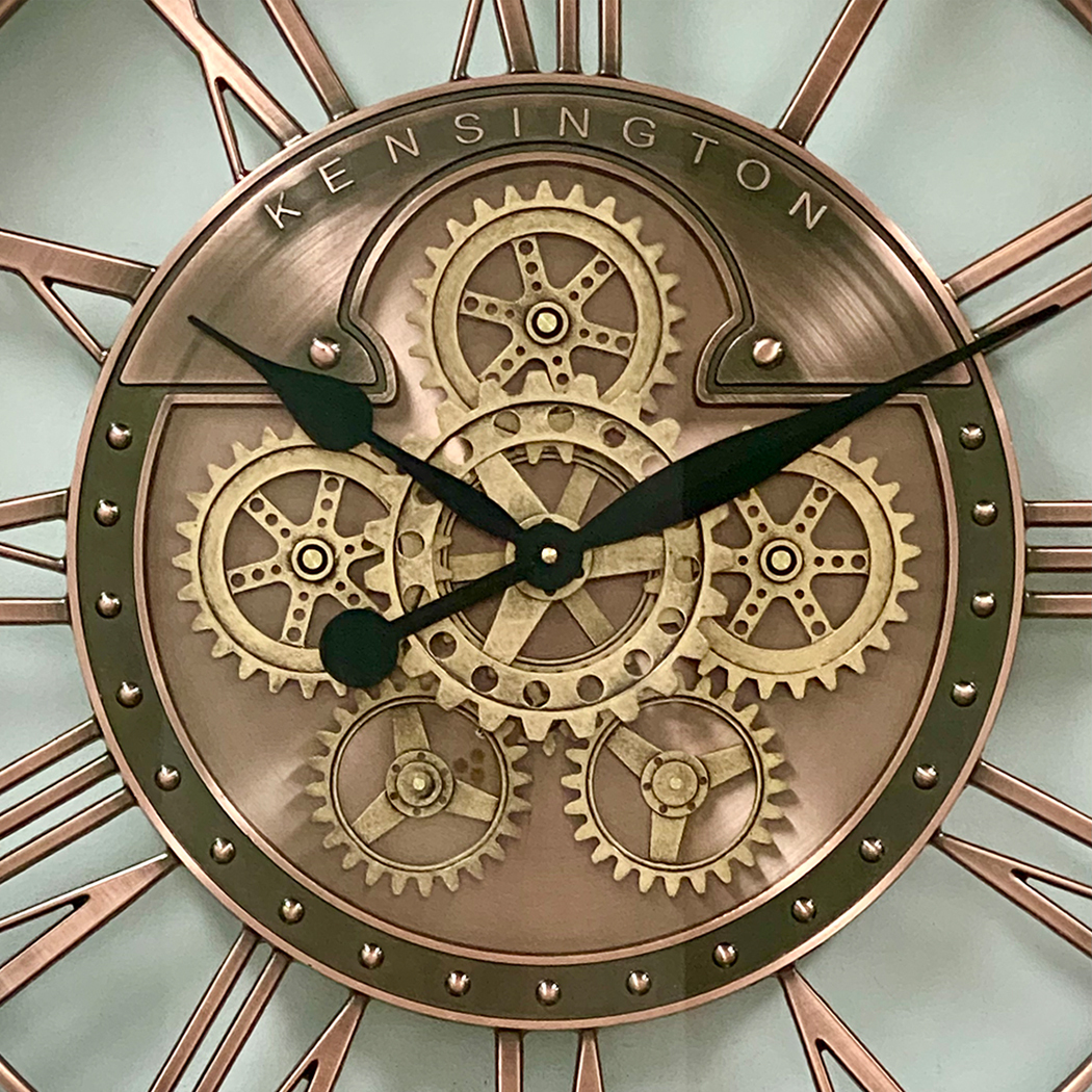   Round Industrial Copper Wash Iron Moving Gears Wall Clock 70cm