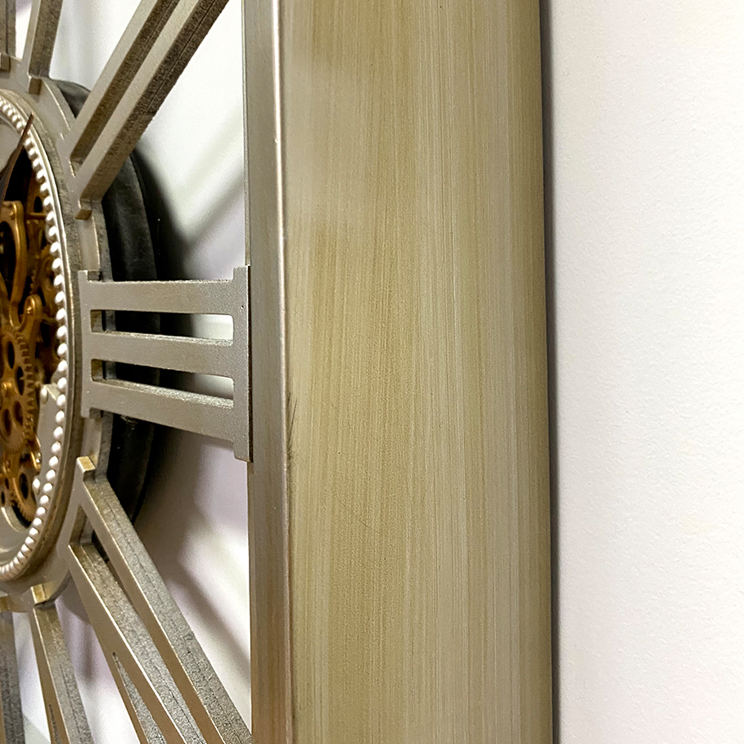   Metal Extra Large Square Moving Gears Wall Clock Silver 80cm