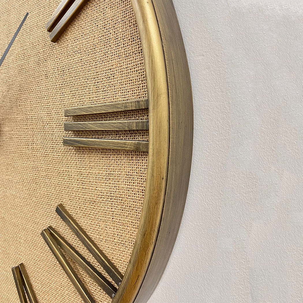   Linen Dial Timber Wooden Natural Frame Roman Numerals Wall Clock 60cm