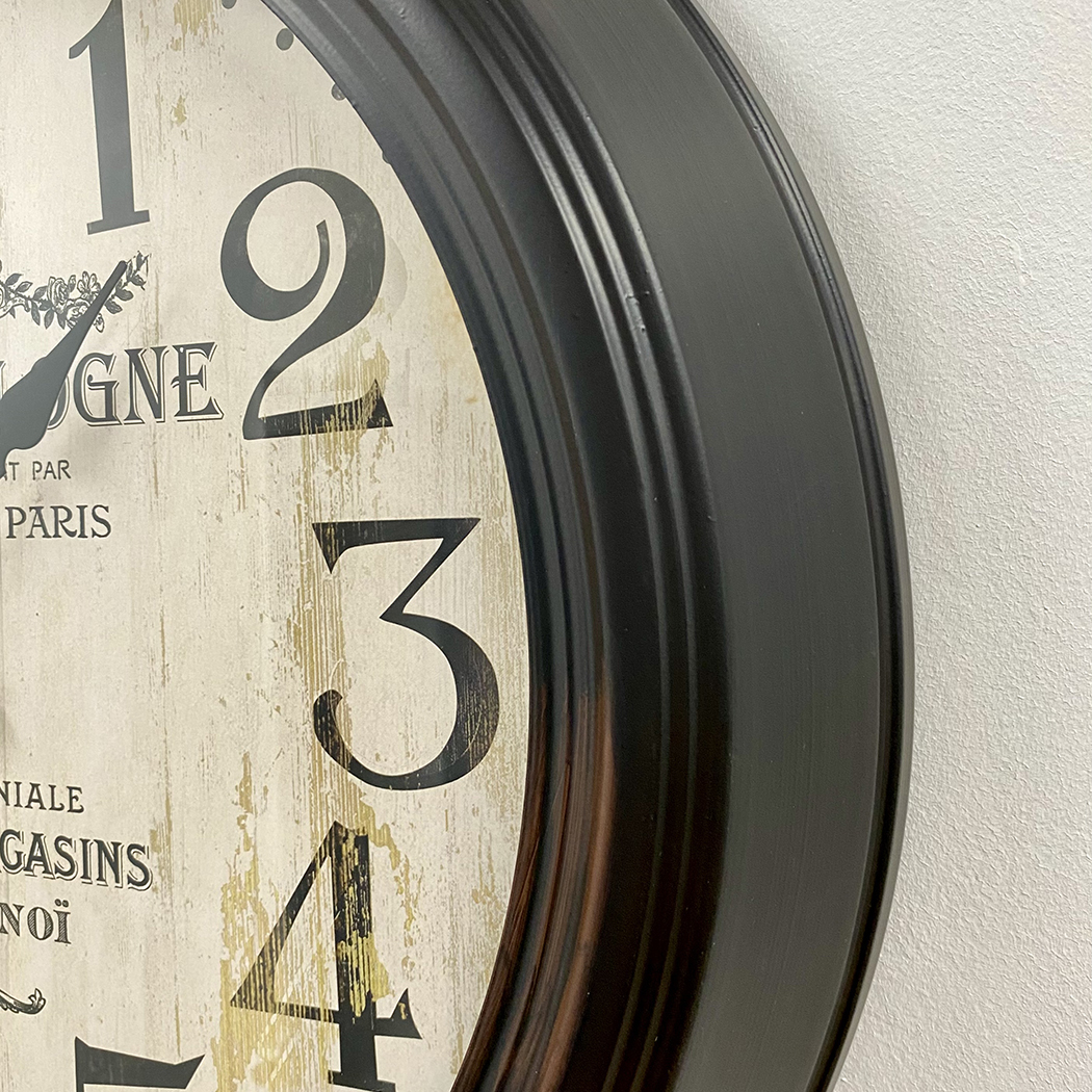   Vintage Retro Black Distressed Metal Frame Wall Clock 46cm