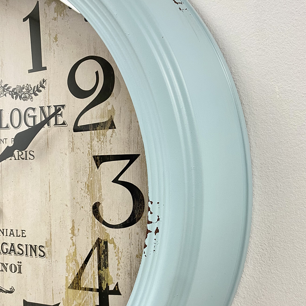  Antique Distressed Large Wall Clock Metal Frame Blue 46cm