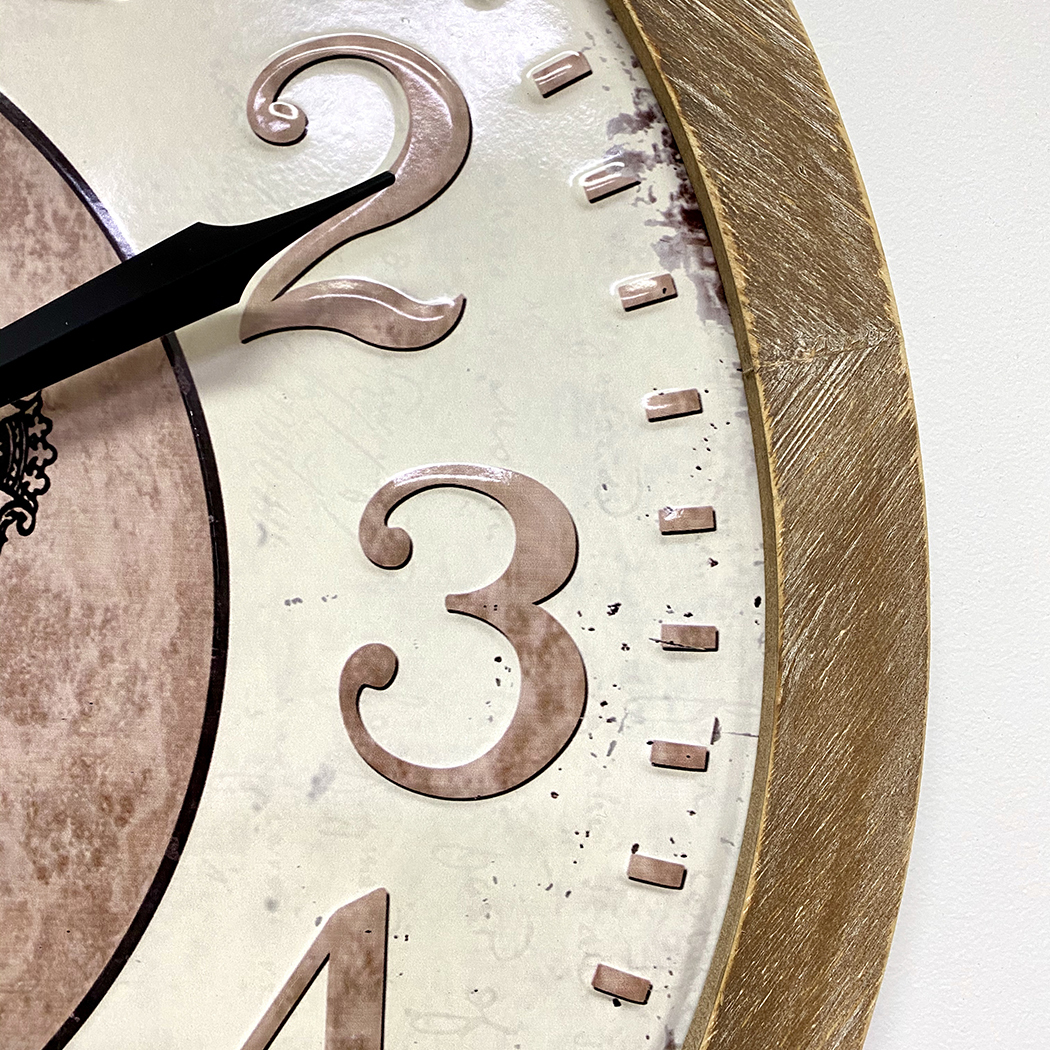   Hotel De Ville  Stamped Metal Dial Wood Frame Wall Clock 60cm