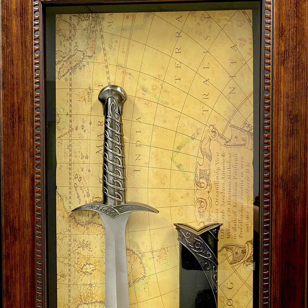   Home Decor Antique Metal Sword & Scabbard Timber Frame with Glass Face