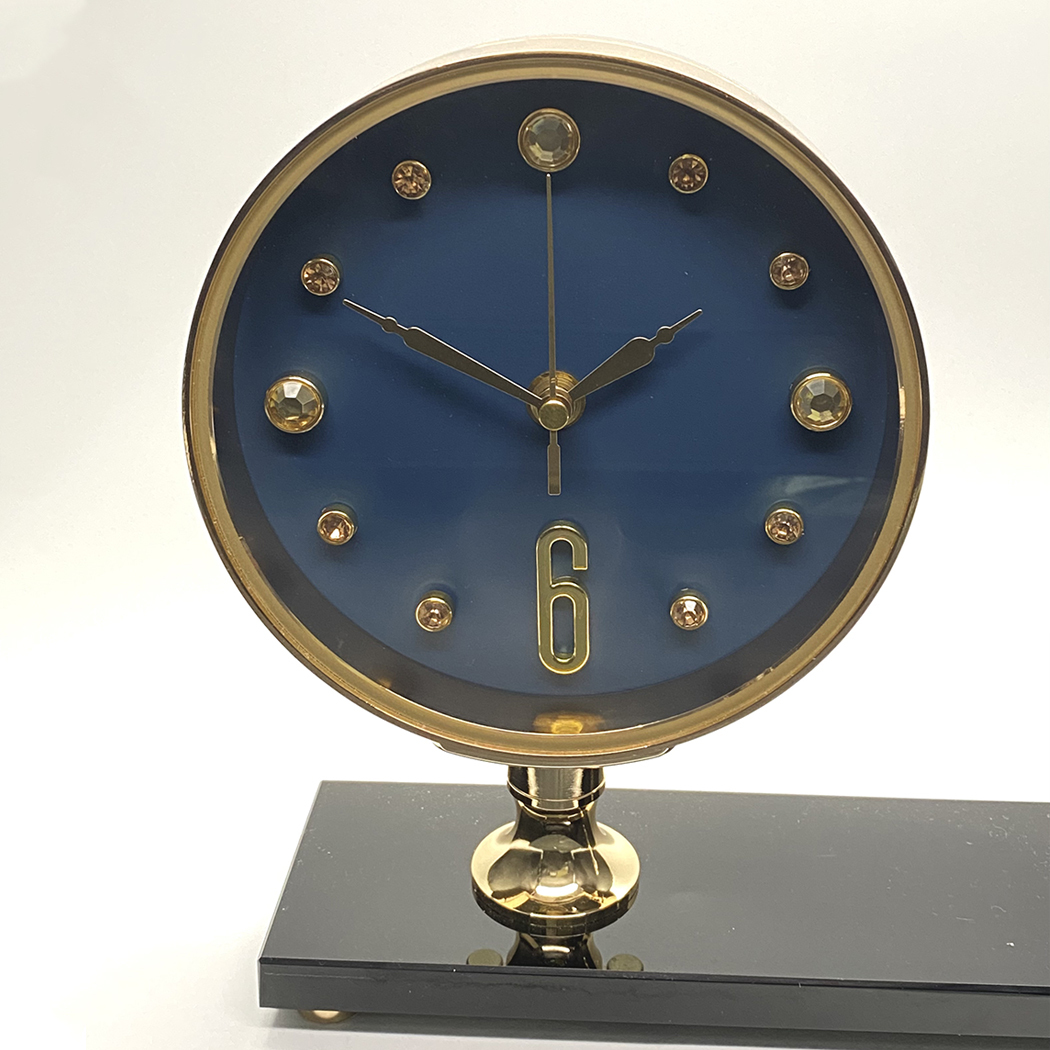 Crystal Swan Gold Metal Table Clock Blue 