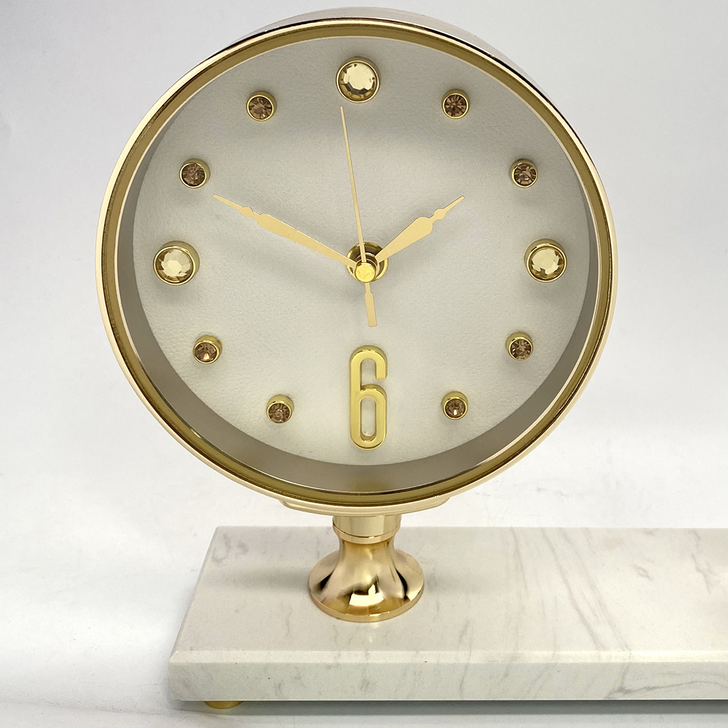   Crystal Swan Gold Metal Table Clock Marble White