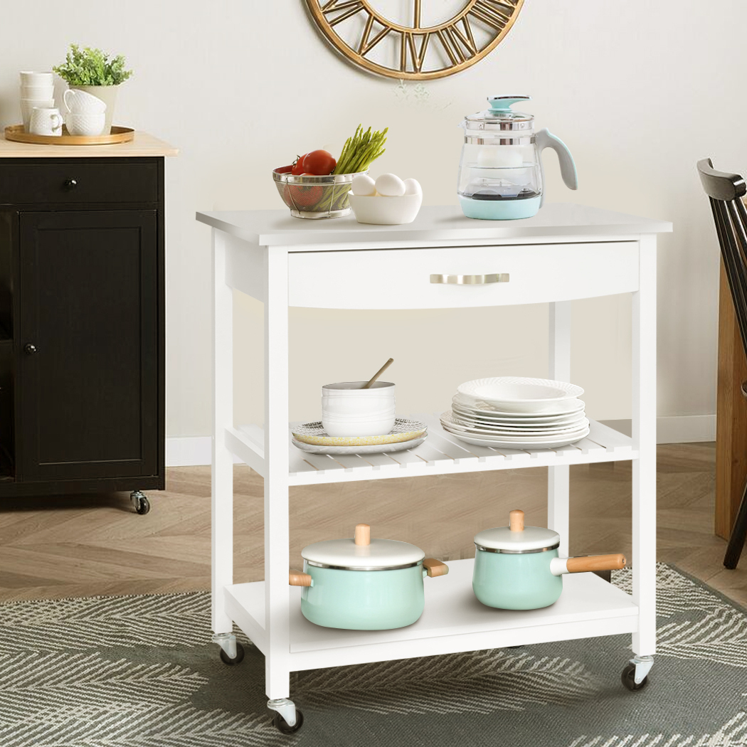   Hina Kitchen Trolley with Drawer 2 Shelves White
