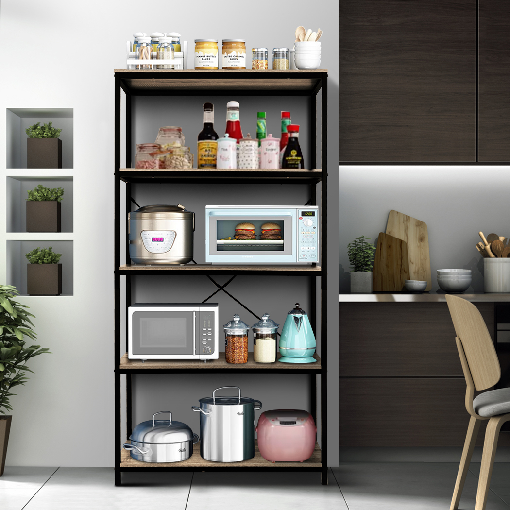   Rome Industrial Style 5-Tier Storage Bookshelf Oak