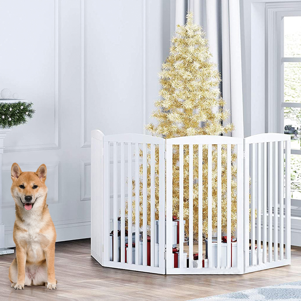  Wooden Freestanding Pet Gate 4 Panels White