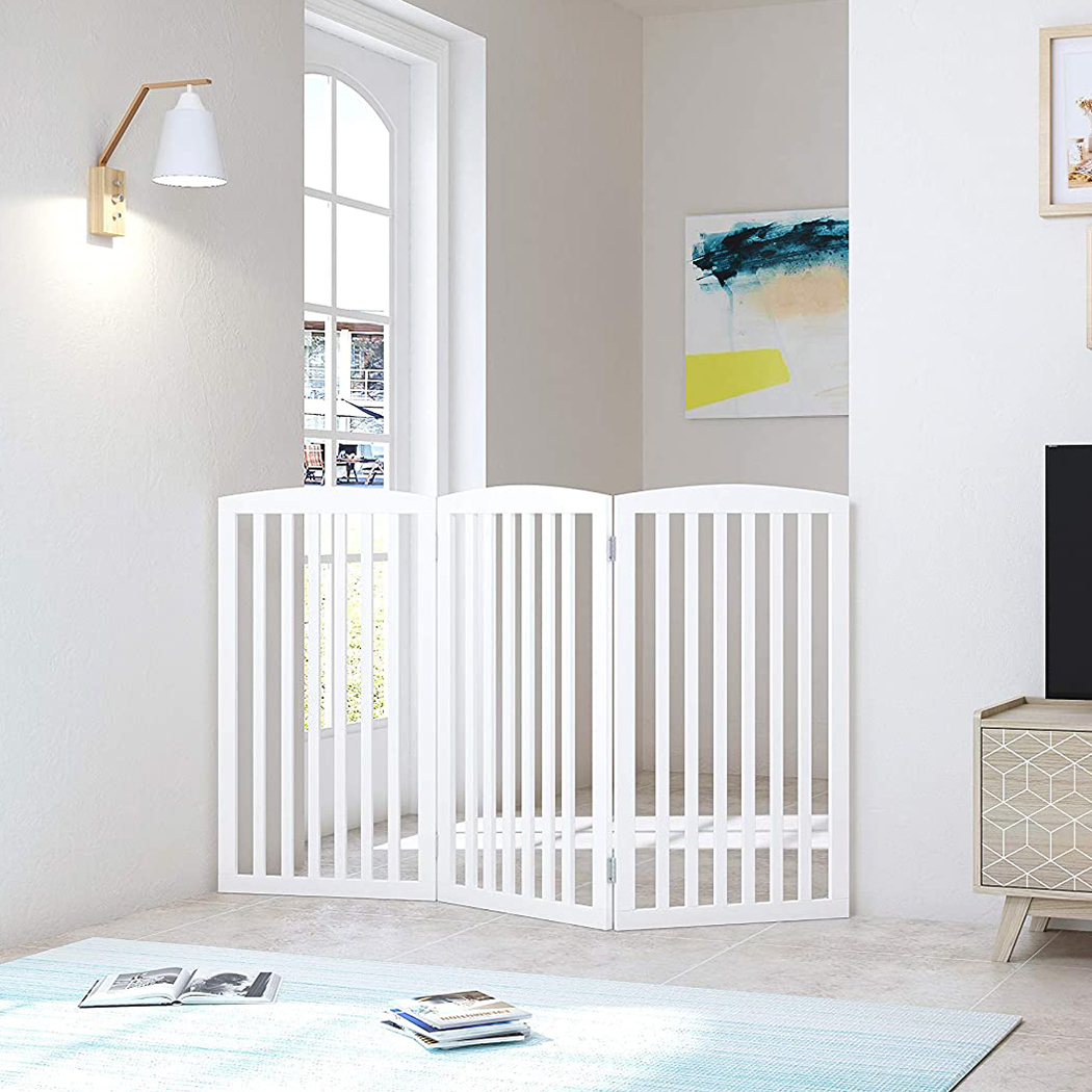   Wooden Freestanding Pet Gate 3 Panels White