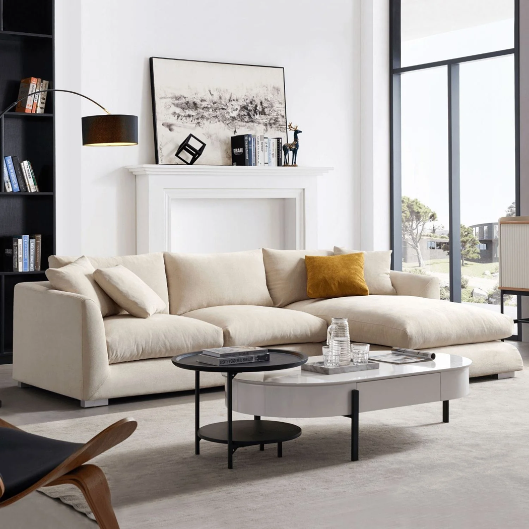   Harmony 3 Seater Fabric Sofa with Chaise Cream 