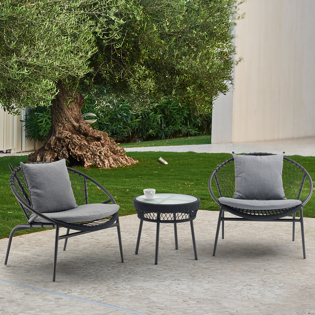  Hilda 2 Seater PE Rattan Outdoor Lounge Set Coffee Table & Chairs