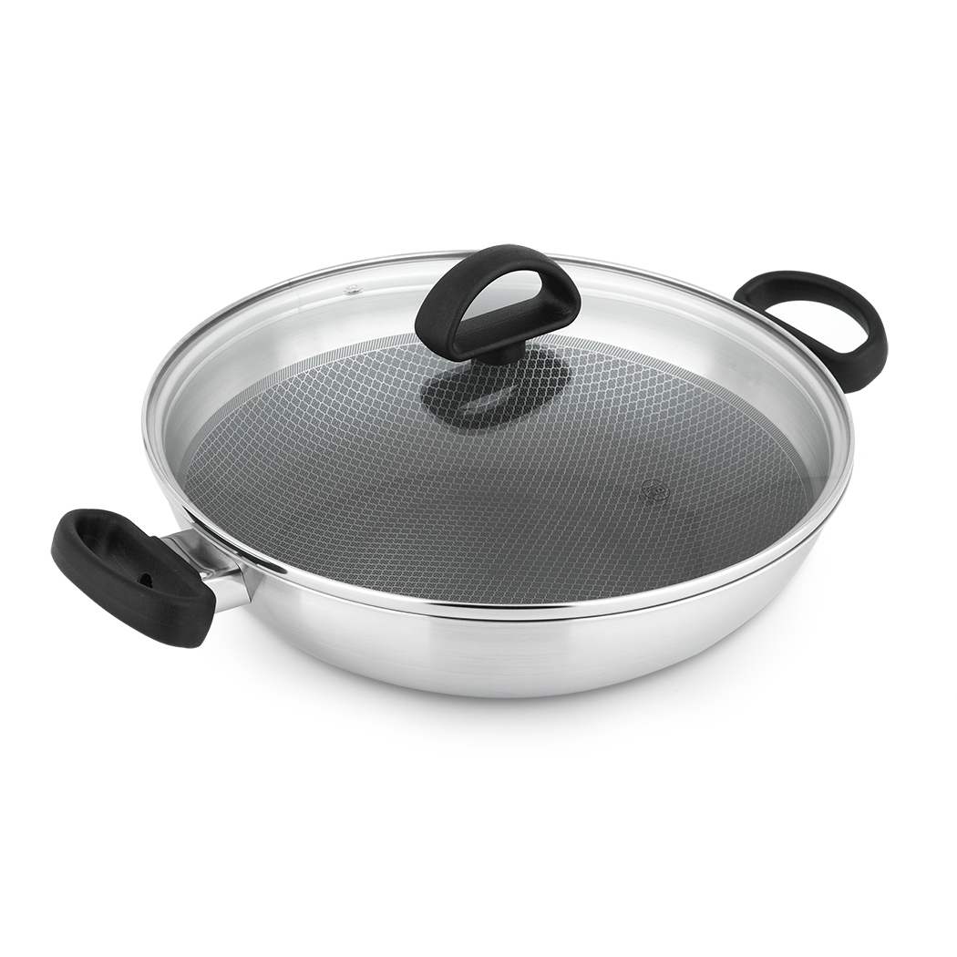 Riesa Tri-ply Lid Stainless Non-stick Glass with Wok Steel 36x10.1cm