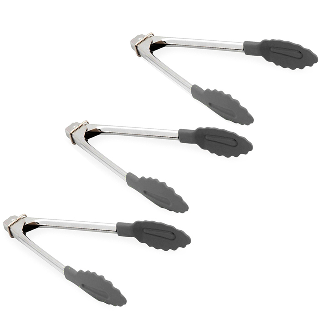   Appetito Set of 3 18cm Stainless Steel Mini Tongs w/ Nylon Head Charcoal