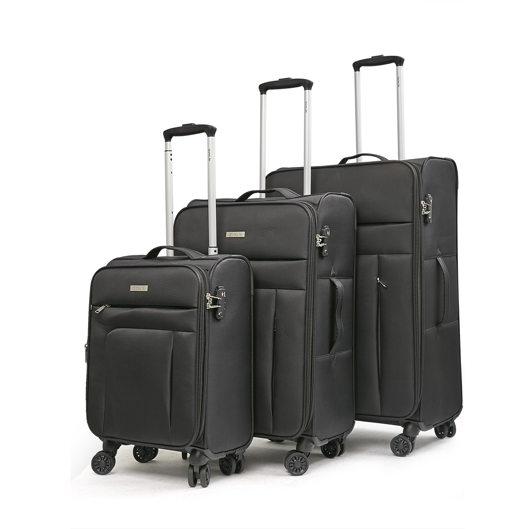   Conwwod SureLite 3pc 8 Wheels Soft Trolley Suitcase Black