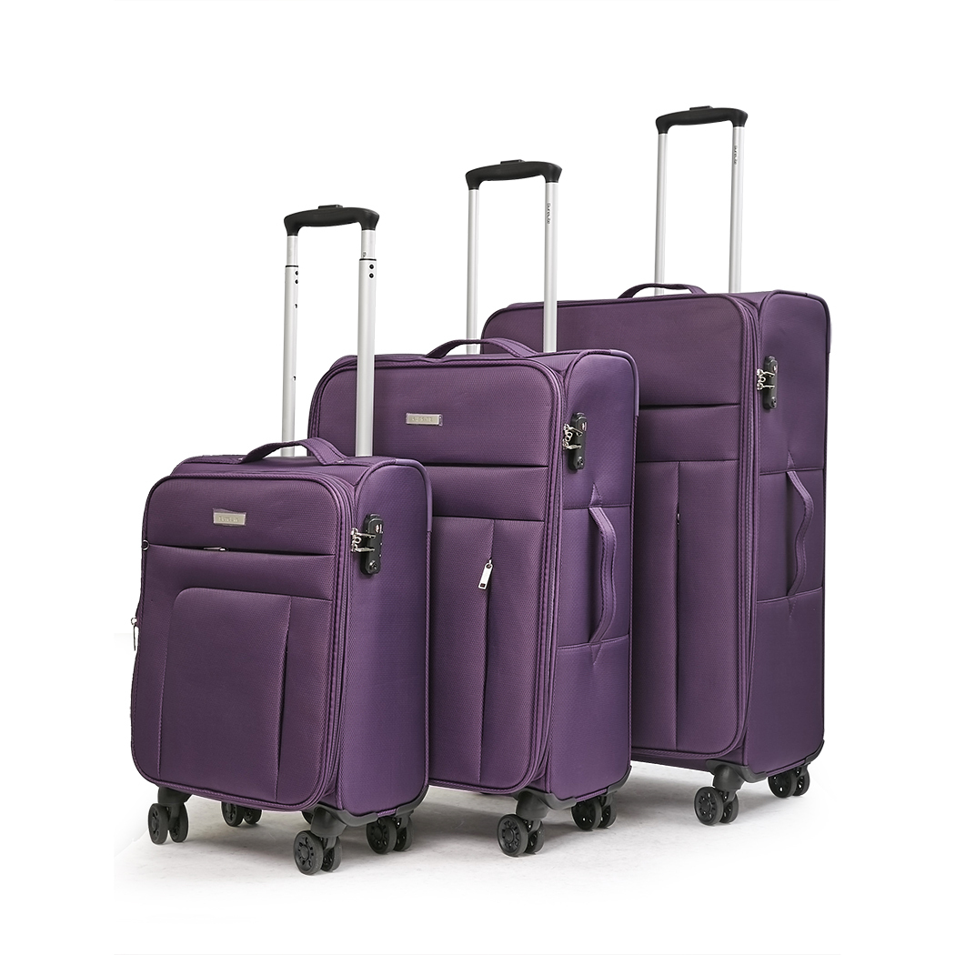   Conwwod SureLite 3pc 8 Wheels Soft Trolley Suitcase Purple