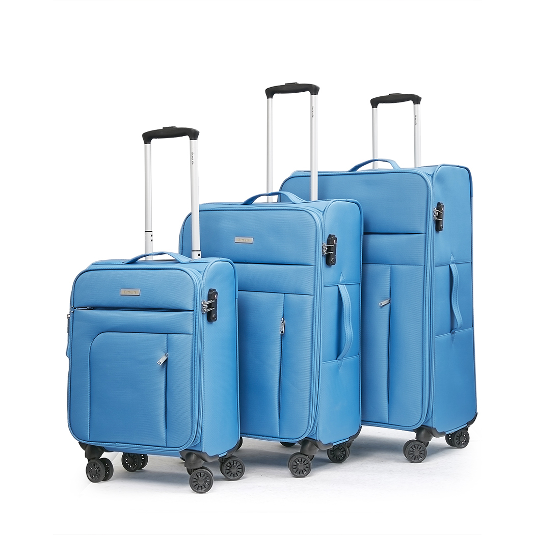   Conwwod SureLite 3pc 8 Wheels Soft Trolley Suitcase Skyblue