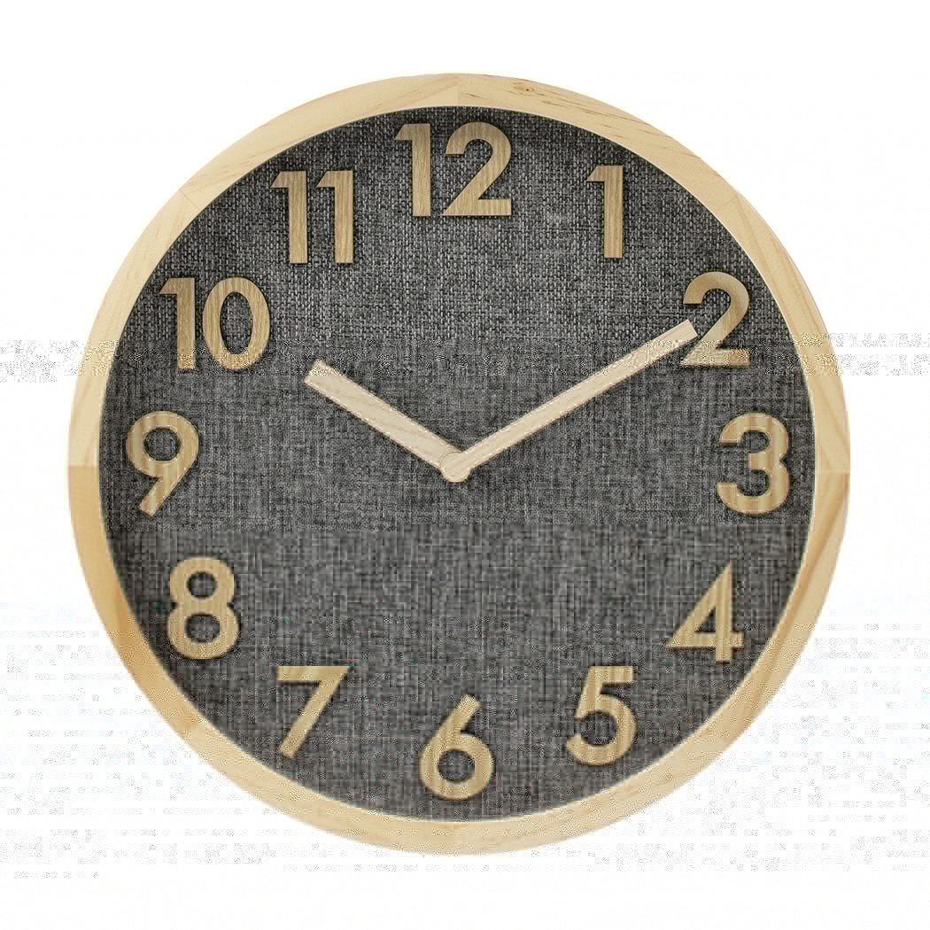   Linen Dial Timber Wooden Natural Frame Wall Clock 35cm