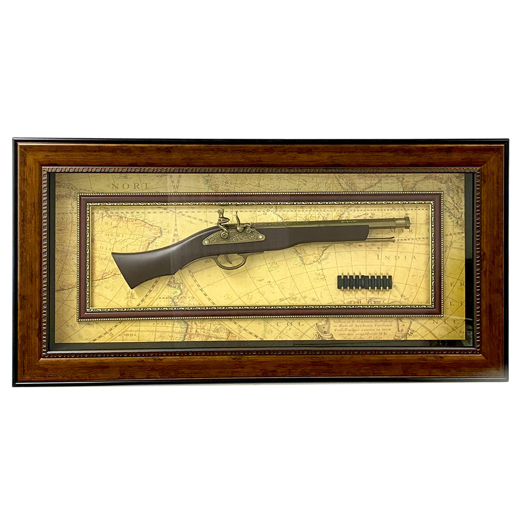   Home Decor Antique Plastic Gun Bullets Timber Frame with Glass Face