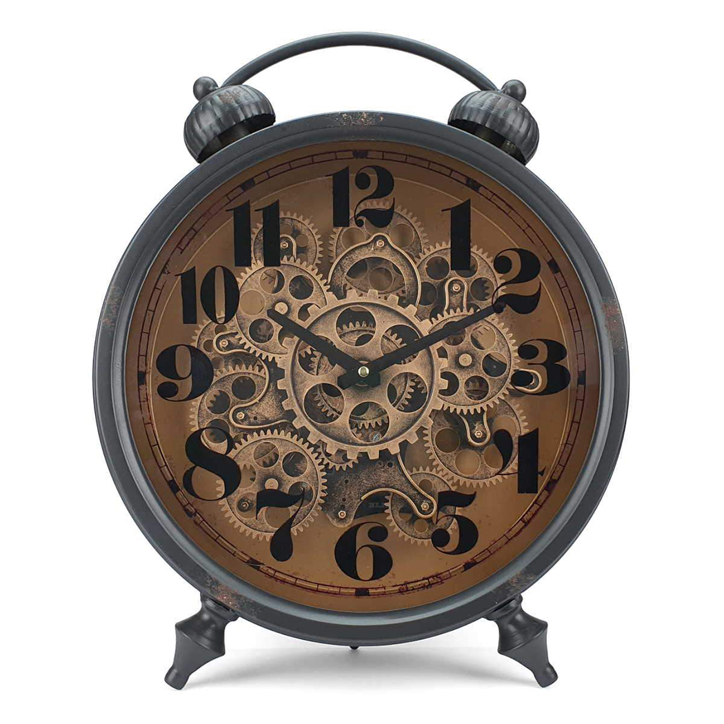   Large Retro Metal Rotating Gear Table Clock with Twin Bells 47cm