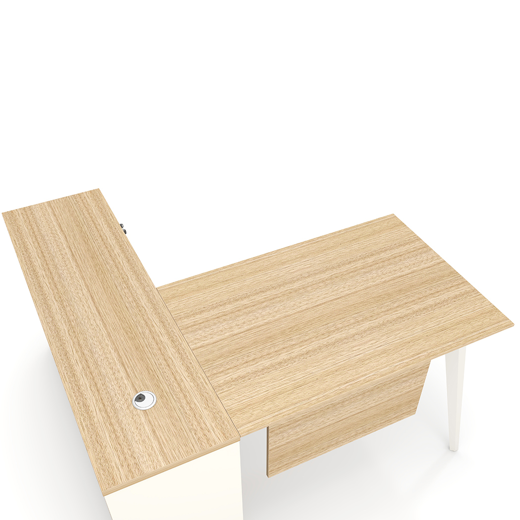   Esma 1.4m L-shaped Executive Desk Rhine Light Oak and White  