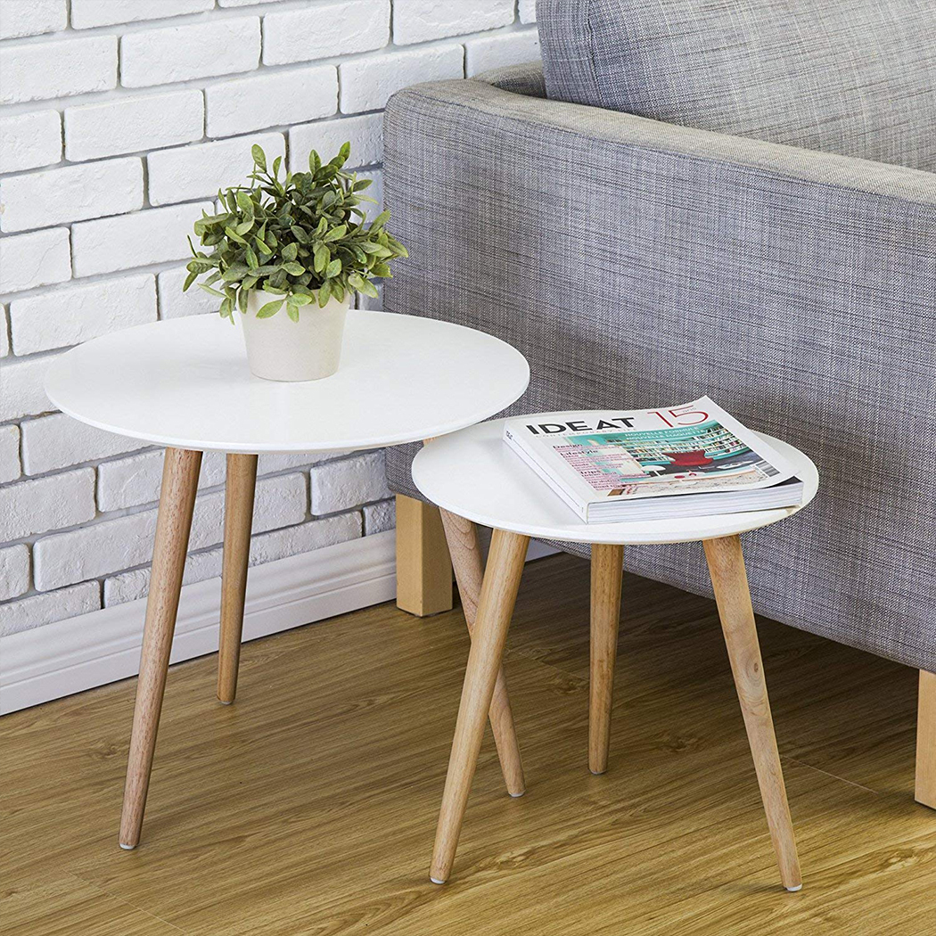   Aura 2 Piece Round Wood Coffee Table Set White