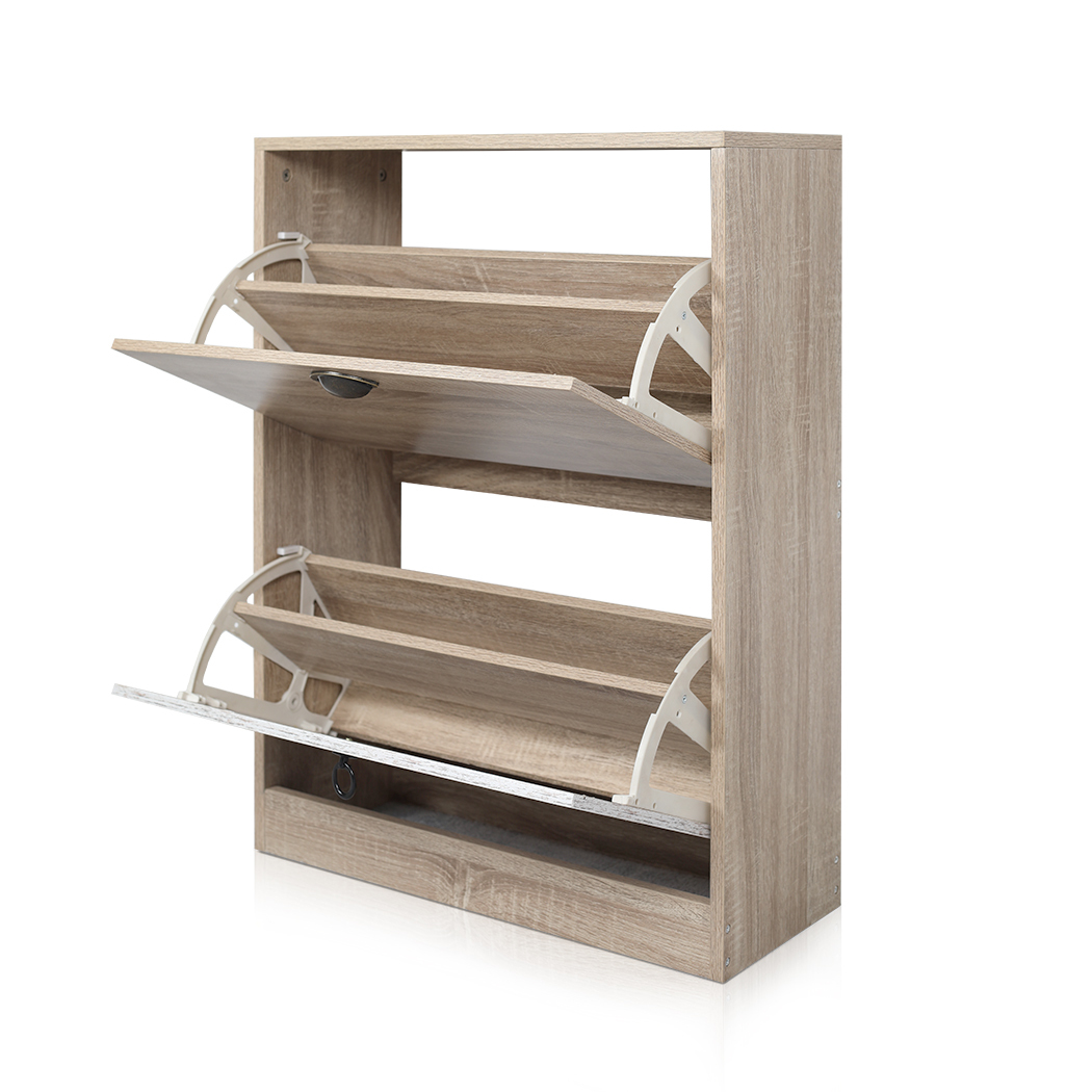   Set of 2 Luka 2 Drawer Shoe Cabinet White Washed and Oak