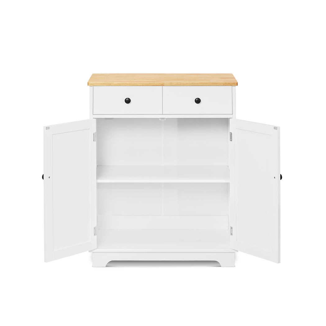 Elwood 2 Door 2 Drawer Solid Wood Top Storage Cabinet White