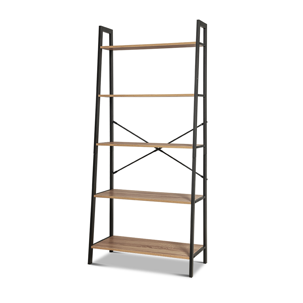   Set of 2 Rome Industrial Style 5 Tier Ladder Shelf Oak