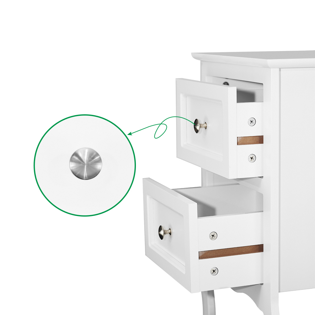   2 x Franco 2 Drawers Bedside Table White