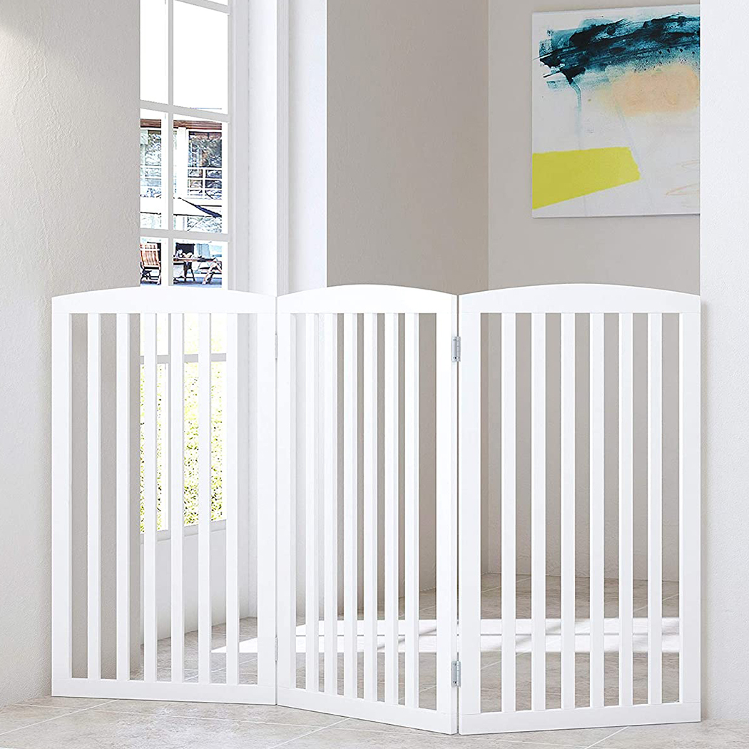   Wooden Freestanding Pet Gate 3 Panels White