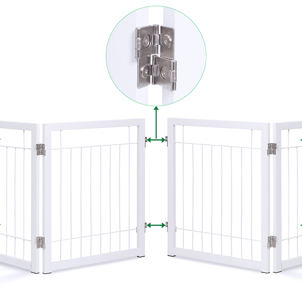   Set of 2 Freestanding Metal Pet Gate 4 Panel Foldable Fence White