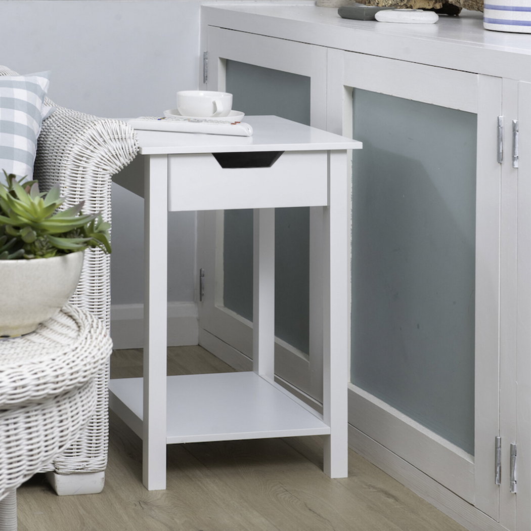 Set of 2 Noosa Square White Side Table Bedside Table With Cut Out Handle