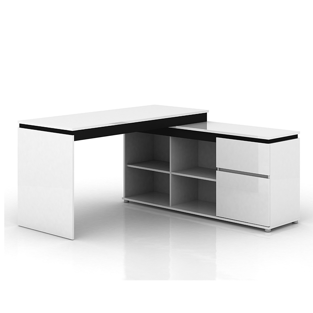   High Gloss Storage Desk Table Office Computer Home Cabinet Drawer Study White
