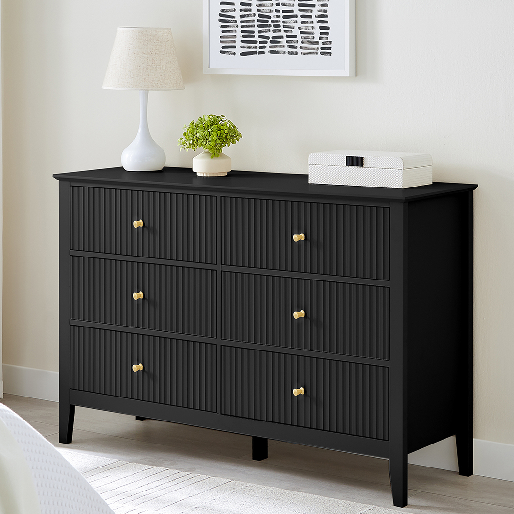   Zara Fluted 6 Drawer Chest Black