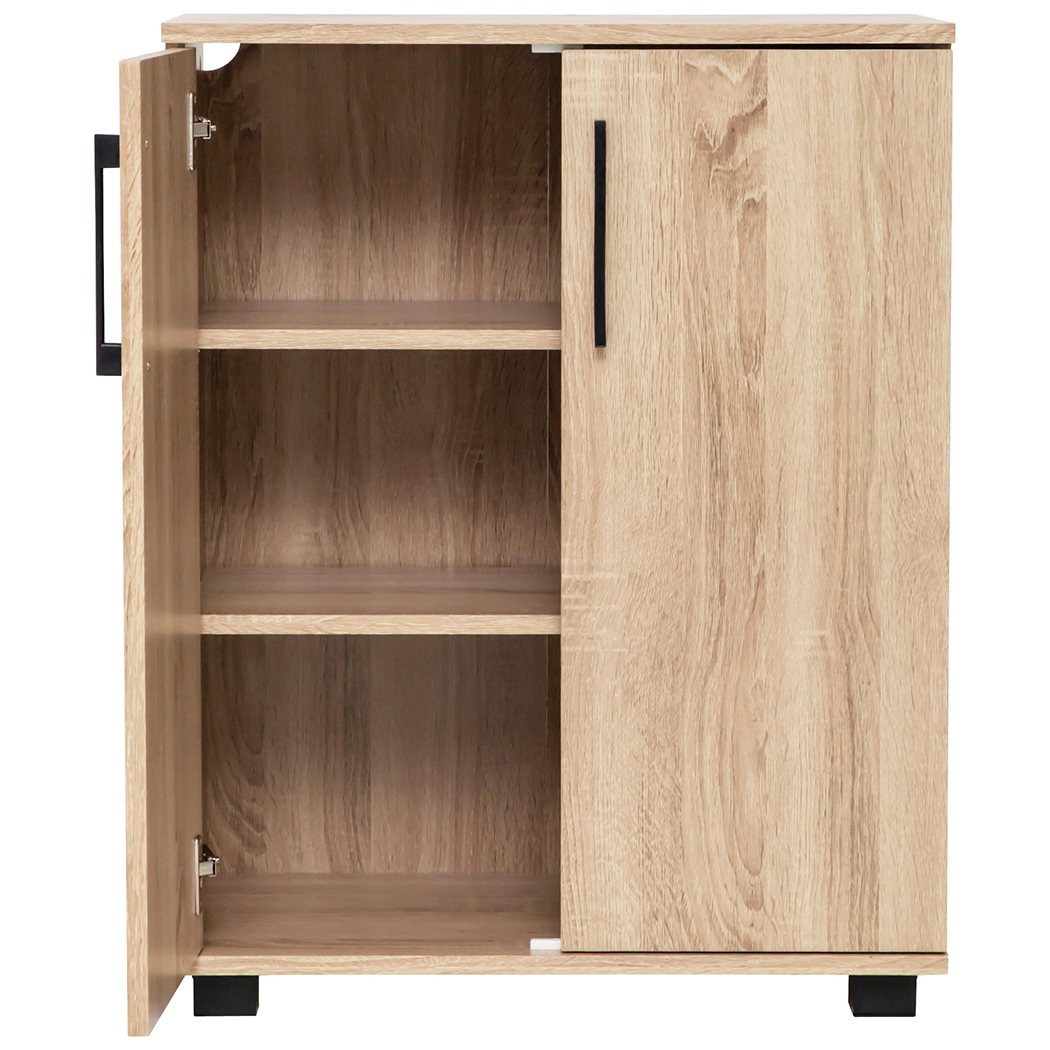 Multi-Purpose Storage Cupboard 2 Door w/ Shelves Low Style Light Sonoma Oak