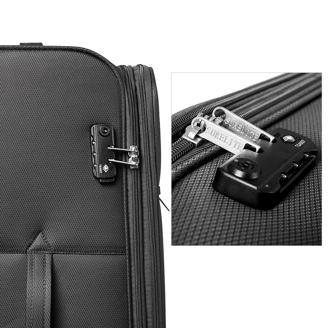   Conwwod SureLite 3pc 8 Wheels Soft Trolley Suitcase Grey