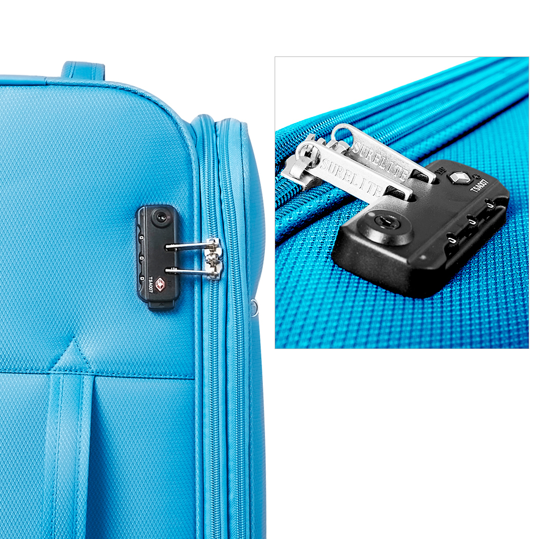   Conwwod SureLite 3pc 8 Wheels Soft Trolley Suitcase Skyblue