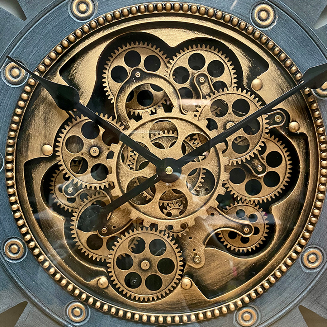   Round Industrial Metal Moving Gears Wall Clock 72cm