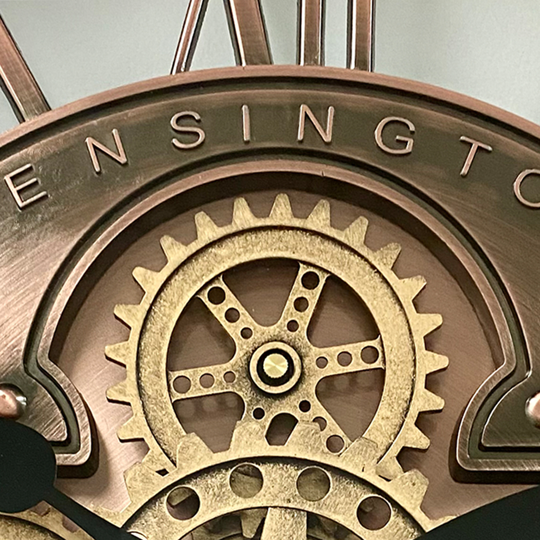   Round Industrial Copper Wash Iron Moving Gears Wall Clock 70cm
