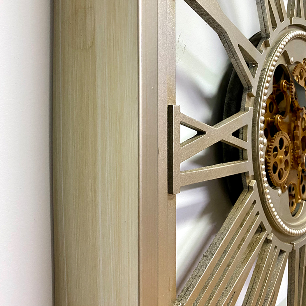   Metal Extra Large Square Moving Gears Wall Clock Silver 80cm