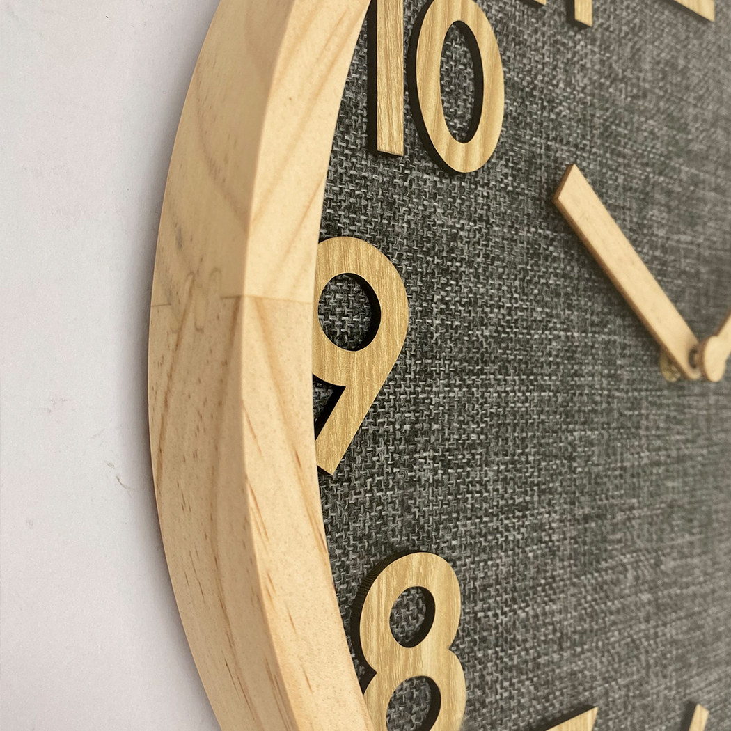   Linen Dial Timber Wooden Natural Frame Wall Clock 35cm