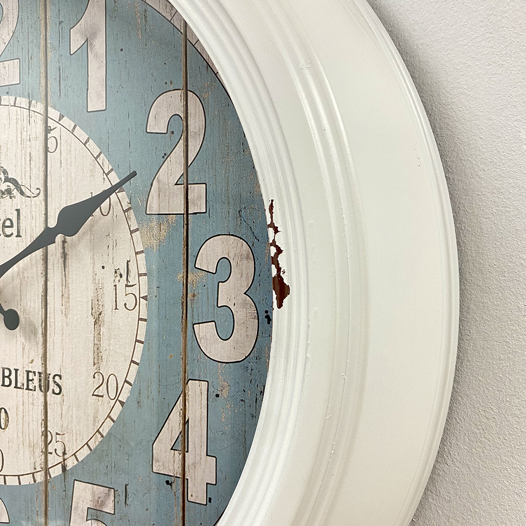   Vintage Hotel Les Flots Bleus Metal Frame Wall Clock White 47cm