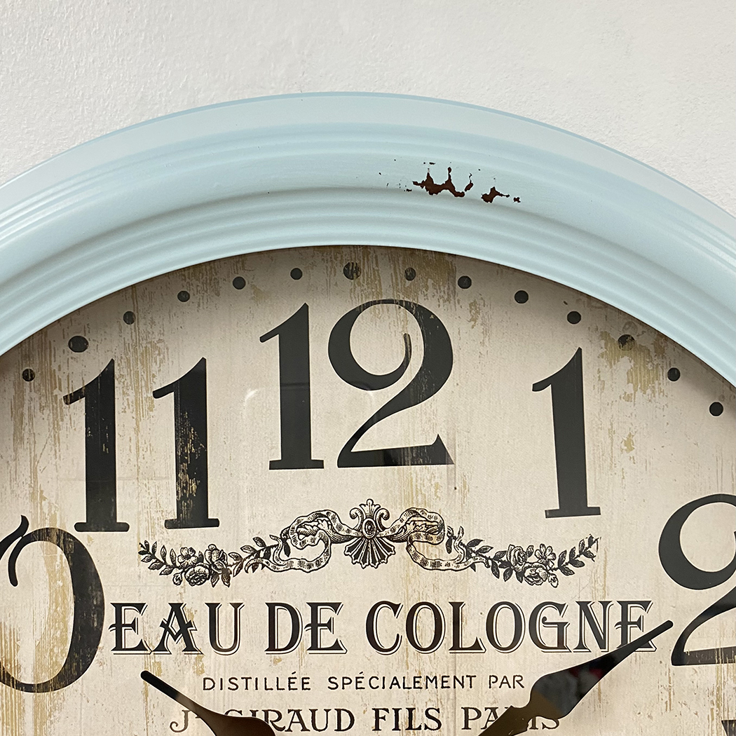   Antique Distressed Large Wall Clock Metal Frame Blue 46cm