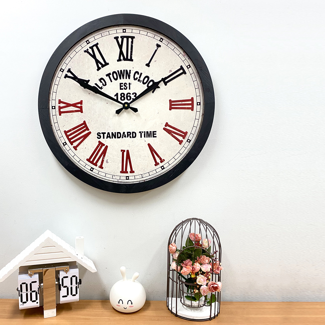   Old Town Stamped Metal Dial Wood Frame Wall Clock 60cm